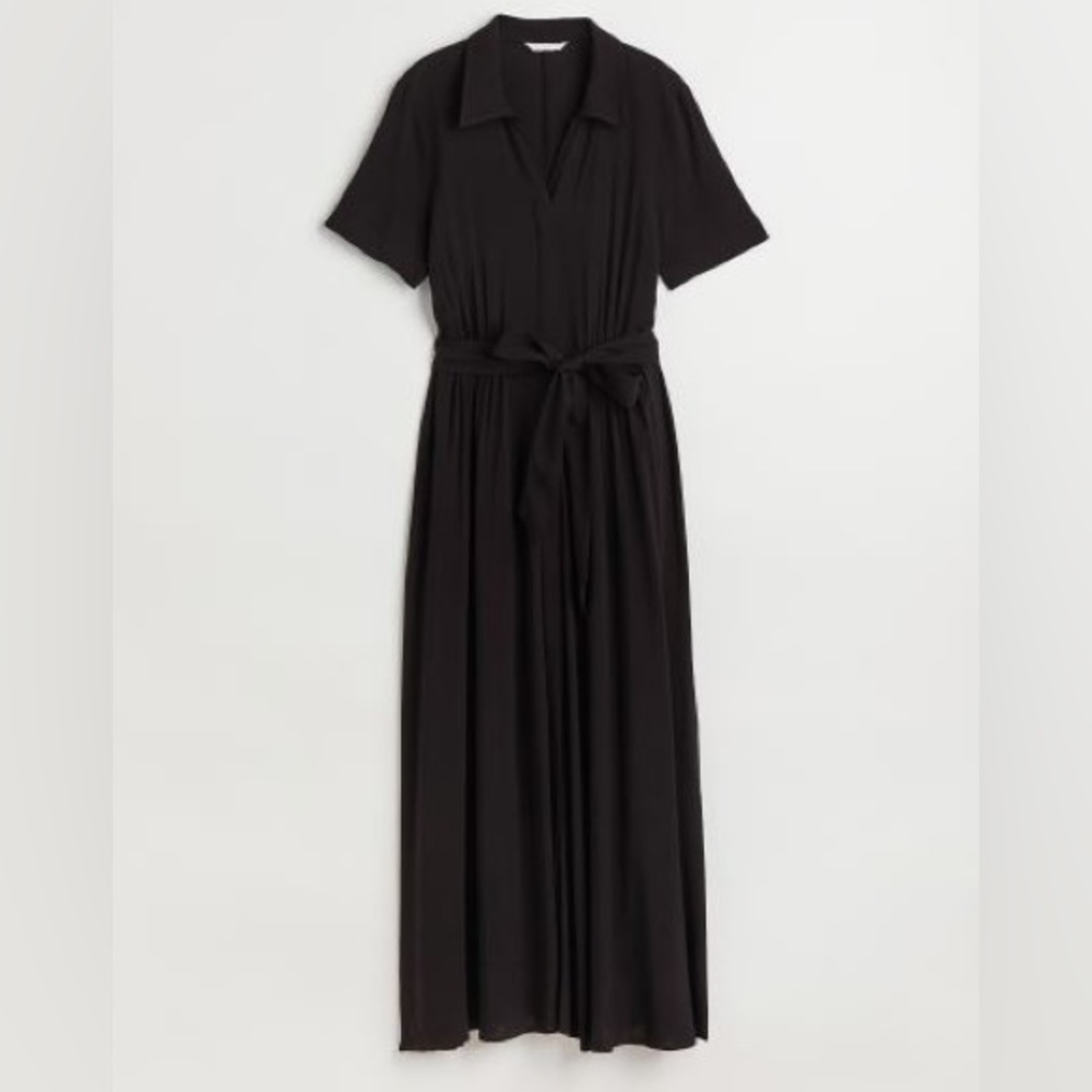 H&M Black Midi Tie Belt Shirt Dress - Size M